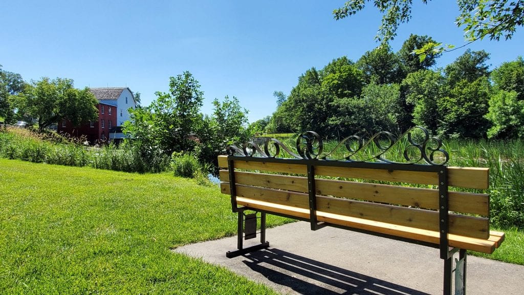 bench near the riverside shelter